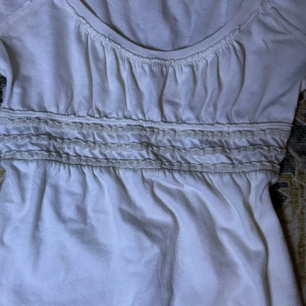 Vintage Abercrombie & Fitch White Empire Waist Babydoll Top Y2K Moose Logo Small - Picture 6 of 15